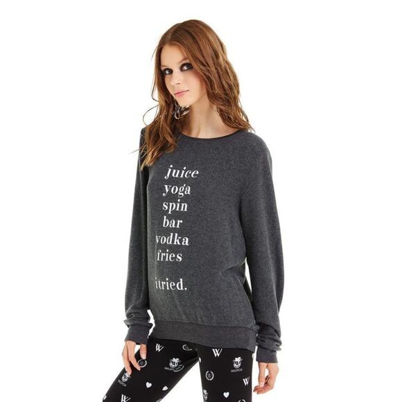 Wildfox “JUICE YOGA SPIN BAR VODKA FRIES I TRIED” Baggy Beach Sweatshirt Gray XS - Picture 6 of 7